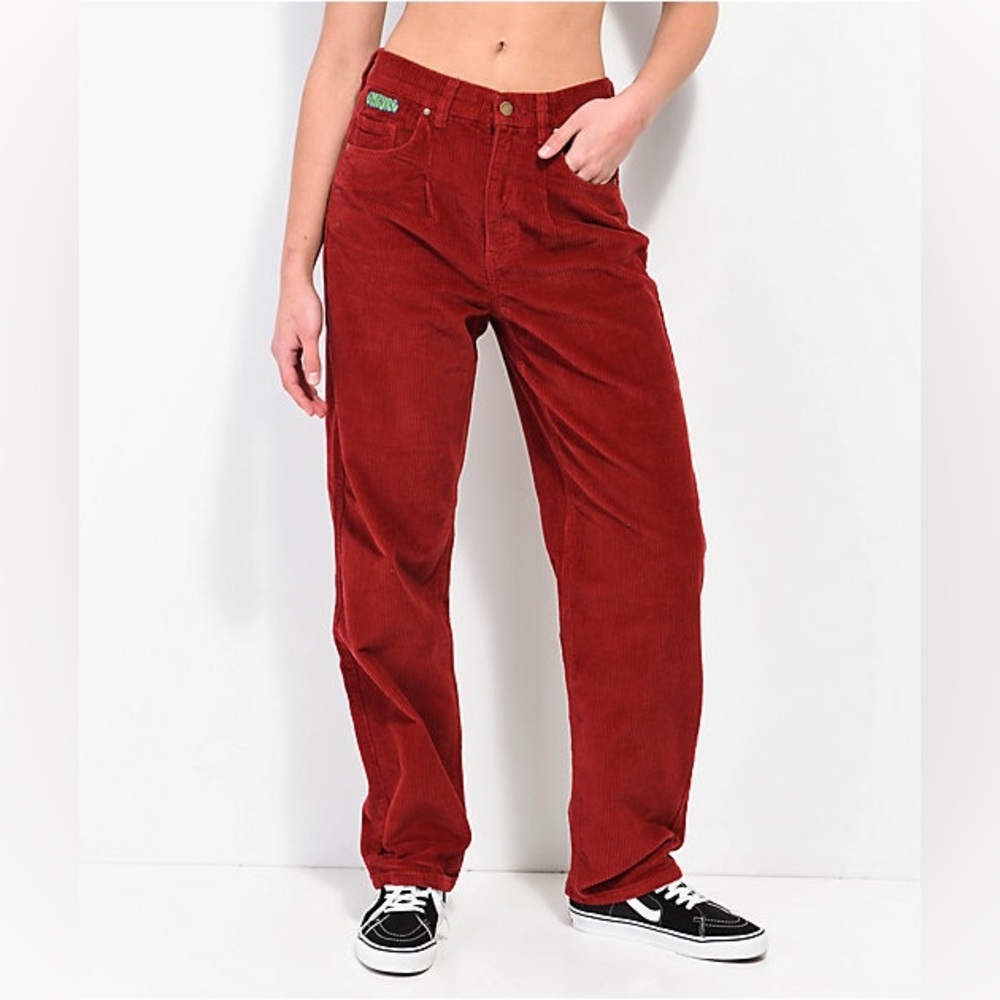 Empyre Tori‎ Red Corduroy Wide Leg Skate Pants Womens High Waisted Retro
